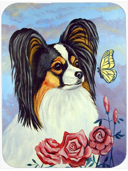 Picture of Carolines Treasures 7036LCB Papillon with Butterfly Glass Cutting Board - Large- 15 x 12 in.