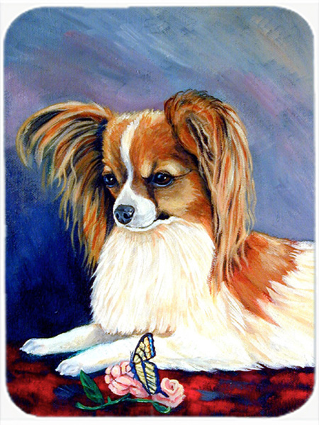 Picture of Carolines Treasures 7038LCB Sable Papillon with a Butterfly and rose Glass Cutting Board - Large- 15 x 12 in.