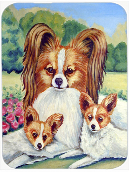 Picture of Carolines Treasures 7042LCB Papillon Mommas Love Glass Cutting Board - Large- 15 x 12 in.