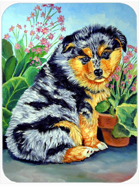 Picture of Carolines Treasures 7045LCB Australian Shepherd Puppy Glass Cutting Board - Large- 15 x 12 in.
