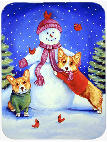 Picture of Carolines Treasures 7048LCB Snowman with Corgi Glass Cutting Board - Large- 15 x 12 in.