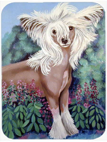 Picture of Carolines Treasures 7052LCB Chinese Crested in flowers Glass Cutting Board - Large- 15 x 12 in.