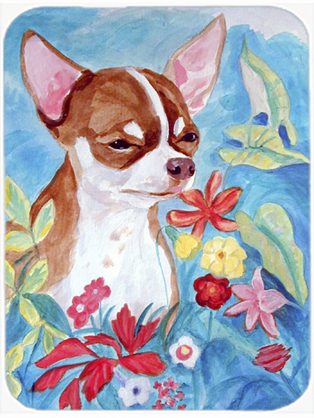 Picture of Carolines Treasures 7053LCB Chihuahua in flowers Glass Cutting Board - Large- 15 x 12 in.
