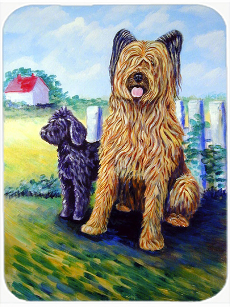 Picture of Carolines Treasures 7092LCB Briard Training Day for the puppy Glass Cutting Board - Large- 15 x 12 in.