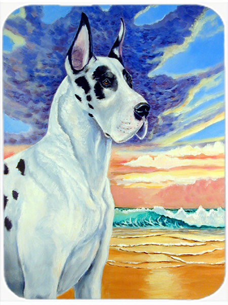Picture of Carolines Treasures 7098LCB Great Dane Harlequin Dane at Sunset Glass Cutting Board - Large- 15 x 12 in.