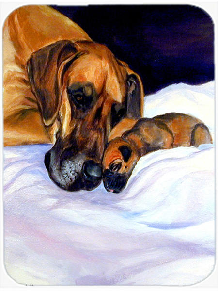 Picture of Carolines Treasures 7099LCB Fawn Natural Great Dane and Puppy Glass Cutting Board - Large- 15 x 12 in.