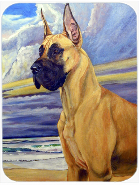 Picture of Carolines Treasures 7101LCB Fawn Great Dane at the beach Glass Cutting Board - Large- 15 x 12 in.