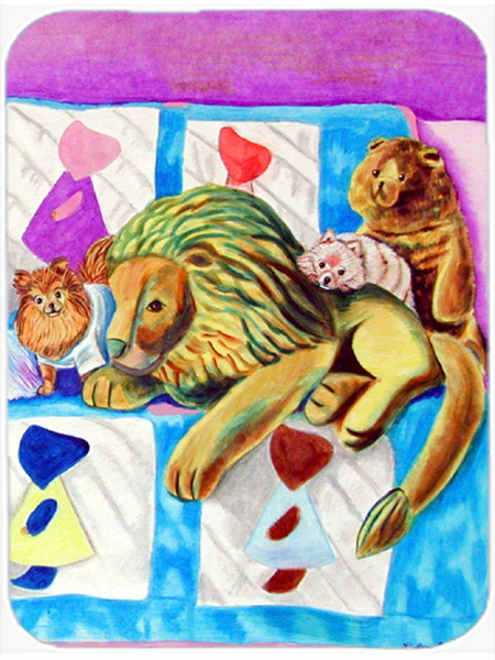Picture of Carolines Treasures 7103LCB Red and white Pomeranians on the couch Glass Cutting Board - Large- 15 x 12 in.