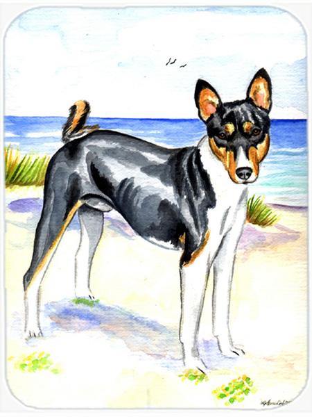 Picture of Carolines Treasures 7109LCB Tricolor Basenji at the beach Glass Cutting Board - Large- 15 x 12 in.