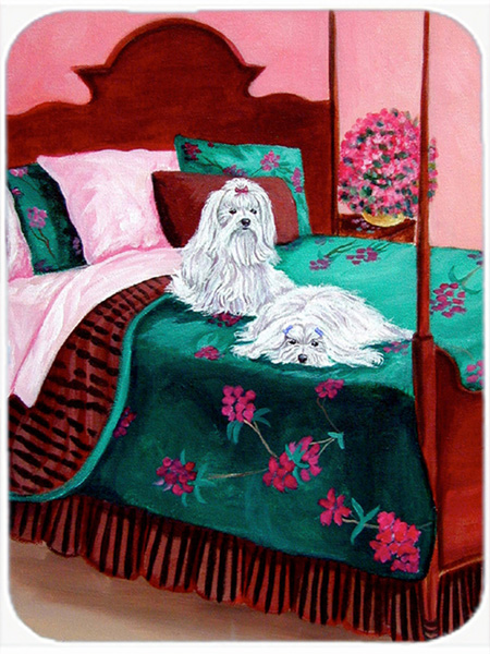 Picture of Carolines Treasures 7110LCB Maltese Waiting on Mom Glass Cutting Board - Large- 15 x 12 in.