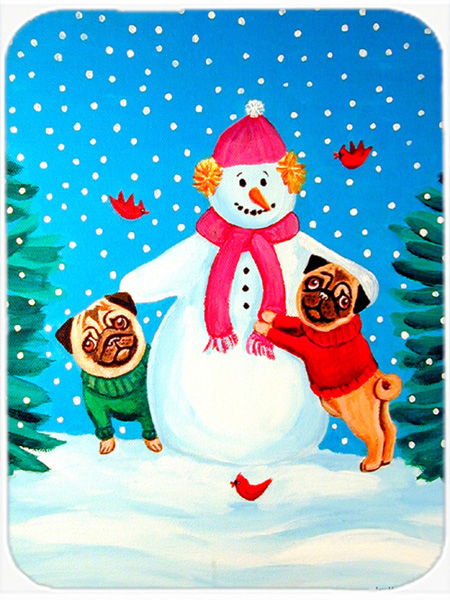 Picture of Carolines Treasures 7115LCB Snowman with Pug Glass Cutting Board - Large- 15 x 12 in.