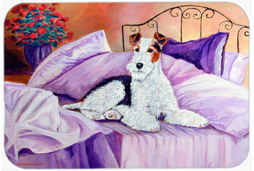 Picture of Carolines Treasures 7121LCB Fox Terrier Waiting on Mom Glass Cutting Board - Large- 15 x 12 in.