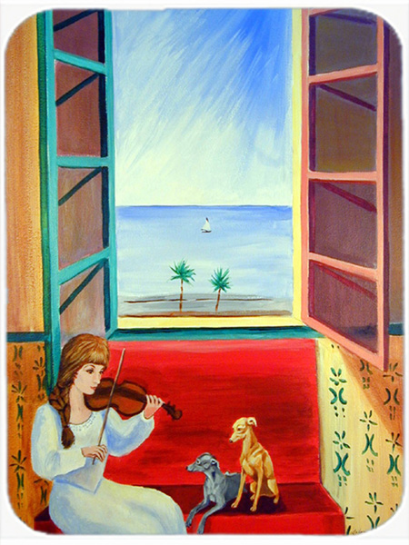 Picture of Carolines Treasures 7126LCB Italian Greyhounds with Mom and Violin Glass Cutting Board - Large- 15 x 12 in.