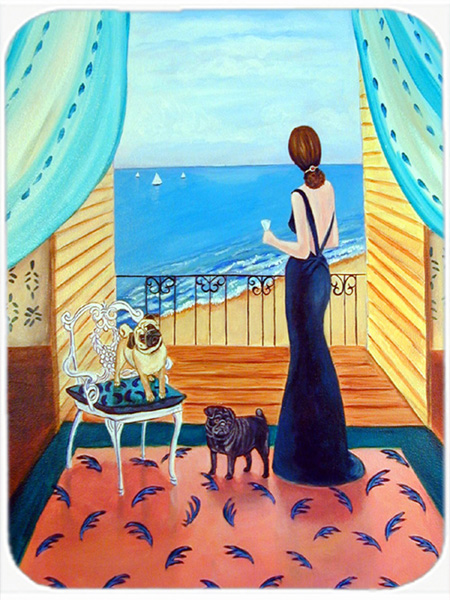Picture of Carolines Treasures 7133LCB Lady with her Pug Glass Cutting Board - Large- 15 x 12 in.