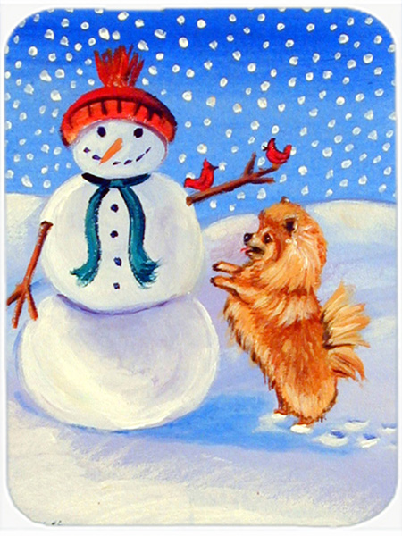Picture of Carolines Treasures 7151LCB Snowman with Pomeranian Glass Cutting Board - Large- 15 x 12 in.