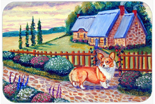 Picture of Carolines Treasures 7168LCB Pembroke Corgi at the Cottage Glass Cutting Board - Large- 15 x 12 in.