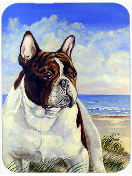 Picture of Carolines Treasures 7171LCB French Bulldog at the beach Glass Cutting Board - Large- 15 x 12 in.