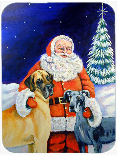 Picture of Carolines Treasures 7232LCB Santa Claus with Great Dane Glass Cutting Board - Large- 15 x 12 in.