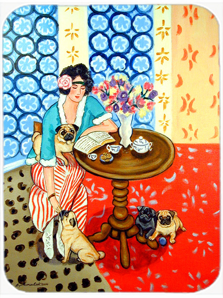 Picture of Carolines Treasures 7259LCB Lady with her Pug Glass Cutting Board - Large- 15 x 12 in.