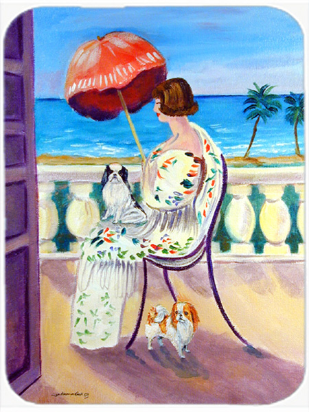 Picture of Carolines Treasures 7260LCB Lady with her Japanese Chin Glass Cutting Board - Large- 15 x 12 in.