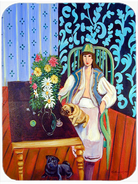 Picture of Carolines Treasures 7265LCB Lady with her Pug Glass Cutting Board - Large- 15 x 12 in.