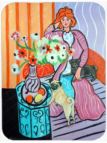 Picture of Carolines Treasures 7266LCB Lady with her Pug Glass Cutting Board - Large- 15 x 12 in.