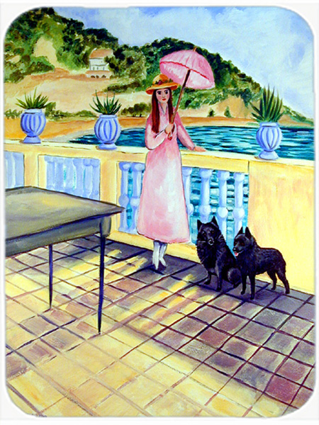 Picture of Carolines Treasures 7267LCB Lady with her Schipperke Glass Cutting Board - Large- 15 x 12 in.