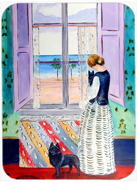 Picture of Carolines Treasures 7268LCB Lady with her Schipperke Glass Cutting Board - Large- 15 x 12 in.