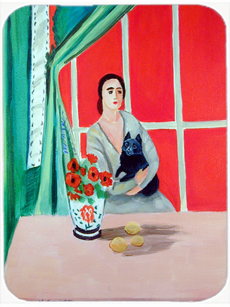 Picture of Carolines Treasures 7269LCB Lady with her Schipperke Glass Cutting Board - Large- 15 x 12 in.
