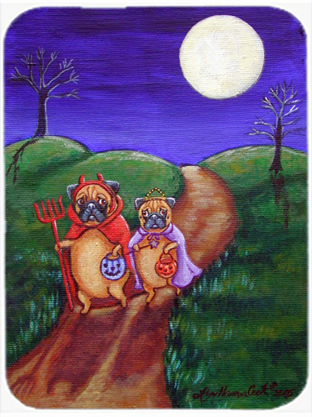 Picture of Carolines Treasures 7281LCB Trick Or Treat Halloween Pug Glass Cutting Board - Large- 15 x 12 in.