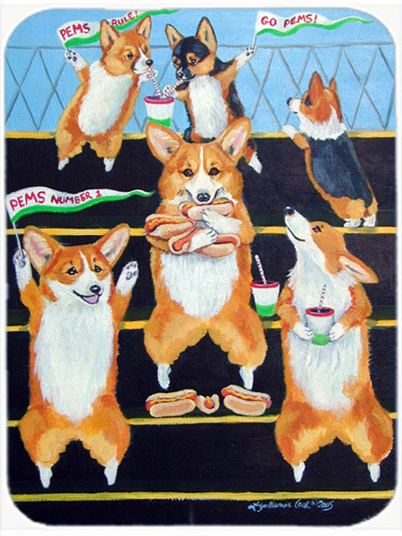 Picture of Carolines Treasures 7286LCB Go Team Corgi Glass Cutting Board - Large- 15 x 12 in.
