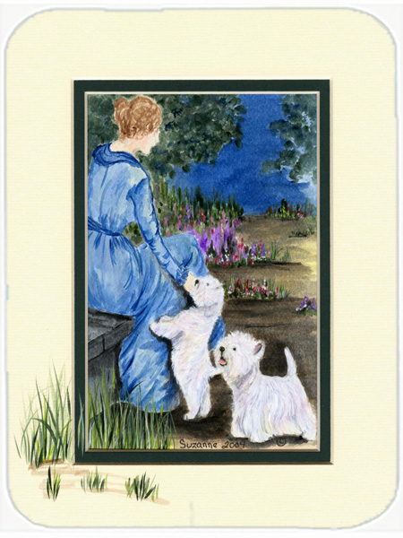 Lady With Her Westie Glass Cutting Board - Large