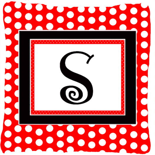 Monogram - Initial S Red Black Polka Dots Decorative Indoor & Outdoor Fabric Pillow