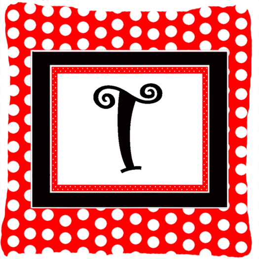 Picture of Carolines Treasures CJ1012-TPW1414 Monogram - Initial T Red Black Polka Dots Decorative Indoor & Outdoor Fabric Pillow