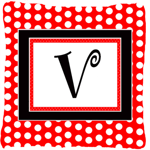 Monogram - Initial V Red Black Polka Dots Decorative Indoor & Outdoor Fabric Pillow