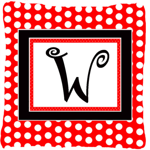 Monogram - Initial W Red Black Polka Dots Decorative Indoor & Outdoor Fabric Pillow