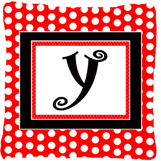 Picture of Carolines Treasures CJ1012-YPW1414 Monogram - Initial Y Red Black Polka Dots Decorative Indoor & Outdoor Fabric Pillow