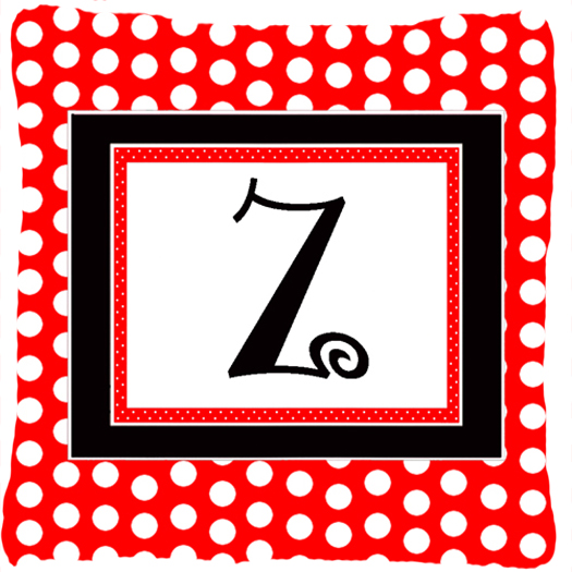 Monogram - Initial Z Red Black Polka Dots Indoor & Outdoor Decorative Fabric Pillow - 14 x 14 in.
