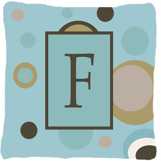 Monogram - Initial F Blue Dots Indoor & Outdoor Decorative Fabric Pillow - 14 x 14 in.