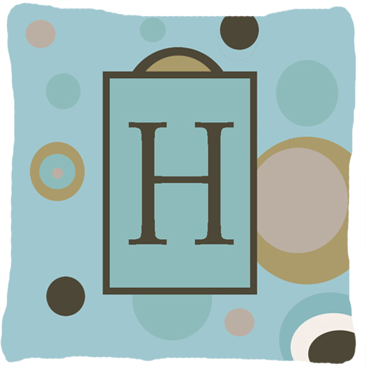 Monogram - Initial H Blue Dots Indoor & Outdoor Decorative Fabric Pillow - 14 x 14 in.