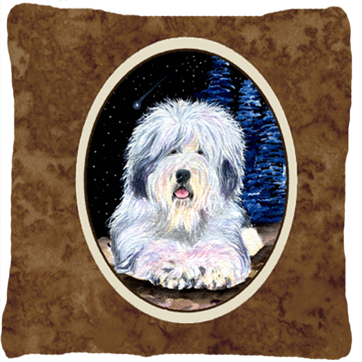 SS8443PW1414 Starry Night Old English Sheepdog Indoor & Outdoor Decorative Fabric Pillow - 14 x 14 in.