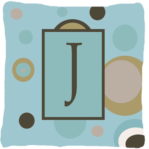 Monogram - Initial J Blue Dots Indoor & Outdoor Decorative Fabric Pillow - 14 x 14 in.