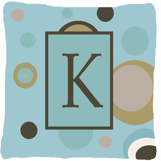 Monogram - Initial K Blue Dots Indoor & Outdoor Decorative Fabric Pillow - 14 x 14 in.