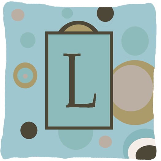Monogram - Initial L Blue Dots Indoor & Outdoor Decorative Fabric Pillow - 14 x 14 in.