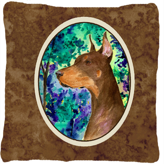 Doberman Indoor & Outdoor Decorative Fabric Pillow - 14 x 14 in.