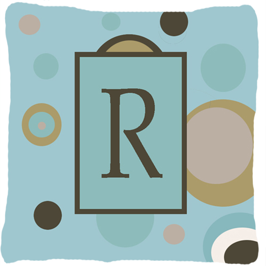 Monogram - Initial R Blue Dots Indoor & Outdoor Decorative Fabric Pillow - 14 x 14 in.