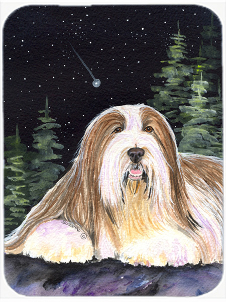 Starry Night Bearded Collie Glass Cutting Board - Large- 15 H x 12 L in.