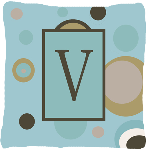 Monogram - Initial V Blue Dots Indoor & Outdoor Decorative Fabric Pillow - 14 x 14 in.