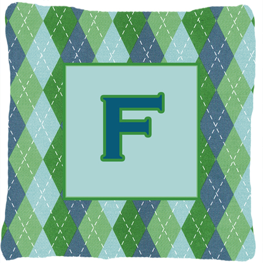 Monogram - Initial F Blue Argoyle Indoor & Outdoor Decorative Fabric Pillow - 14 x 14 in.