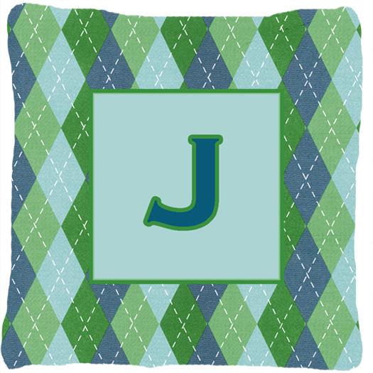 Monogram - Initial J Blue Argoyle Indoor & Outdoor Decorative Fabric Pillow - 14 x 14 in.